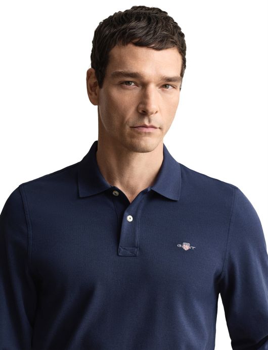 Gant poloshirt heren normale fit donkerblauw effen katoen