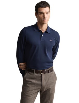 Gant Gant polo lange mouw donkerblauw 2-knoops