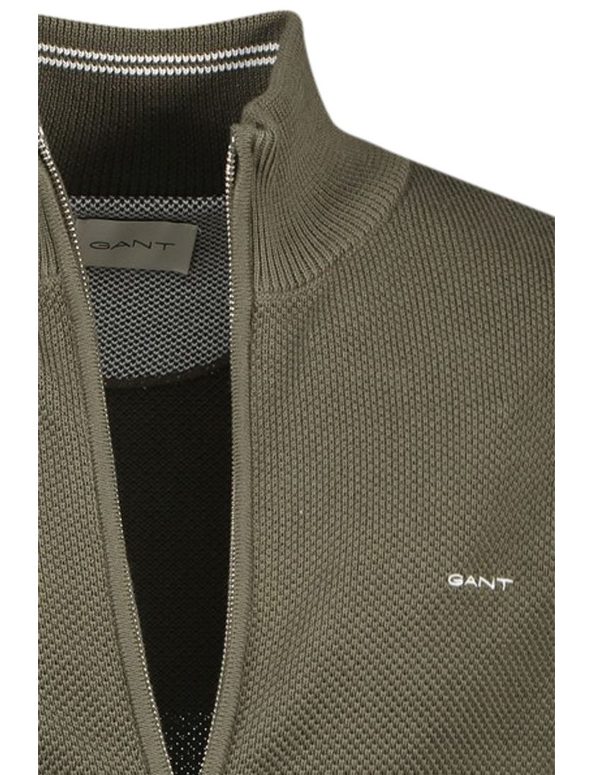 Gant vest groen rits effen 100% katoen opstaande kraag