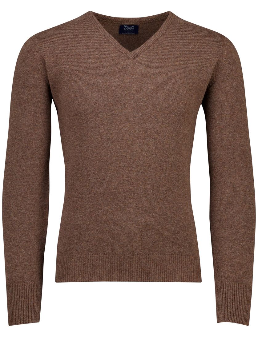 Bruine V-hals trui William Lockie lamswol