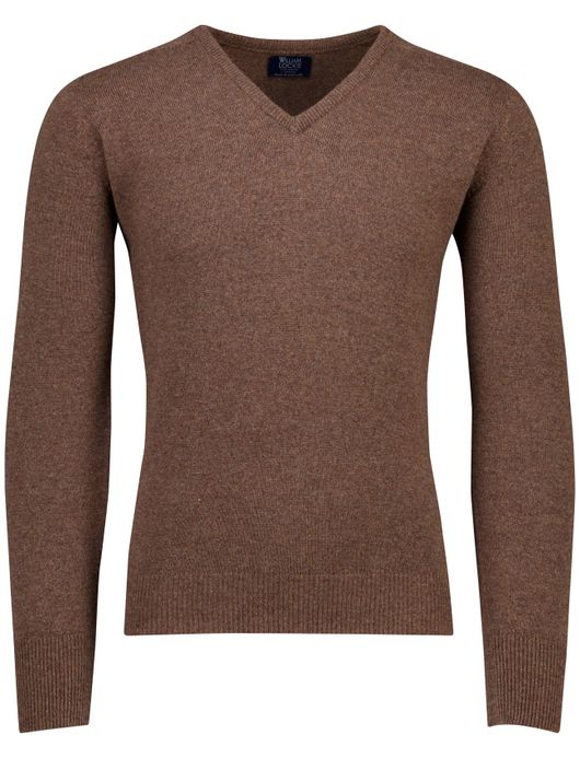 Lamswollen V-hals trui William Lockie bruin