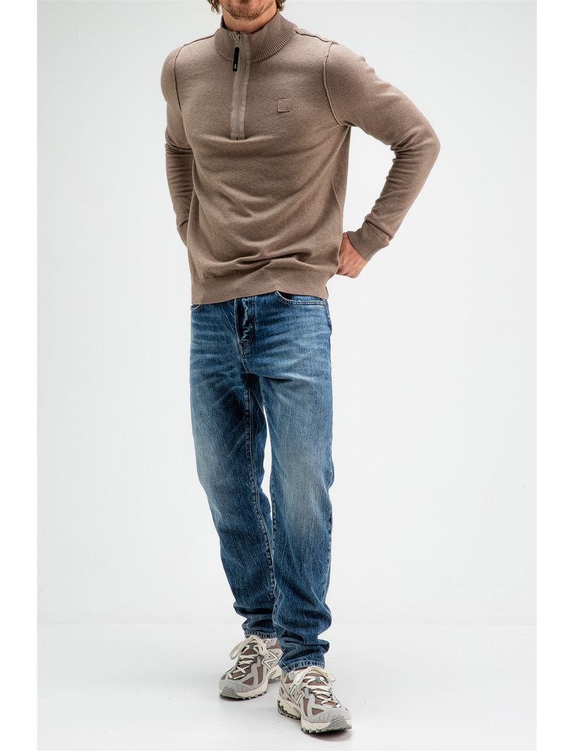 Butcher of Blue trui bruin opstaande rits wol halfzip