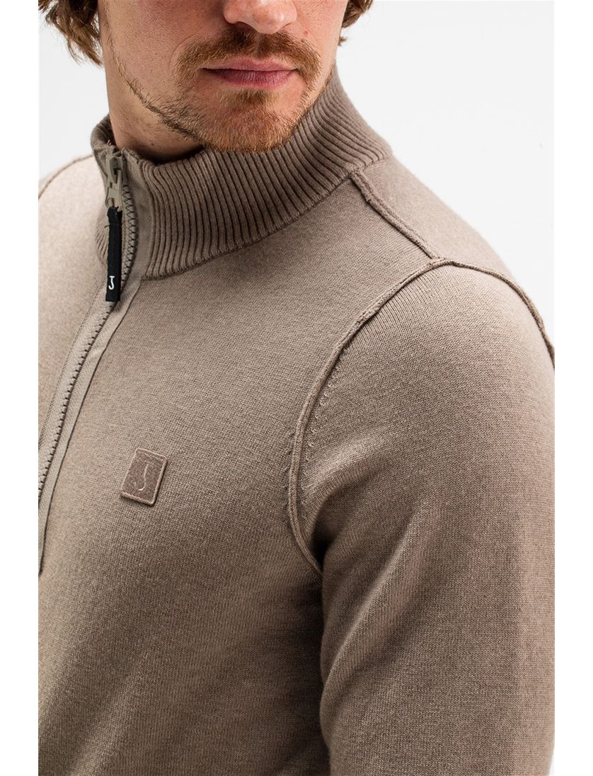 Butcher of Blue trui bruin opstaande rits wol halfzip