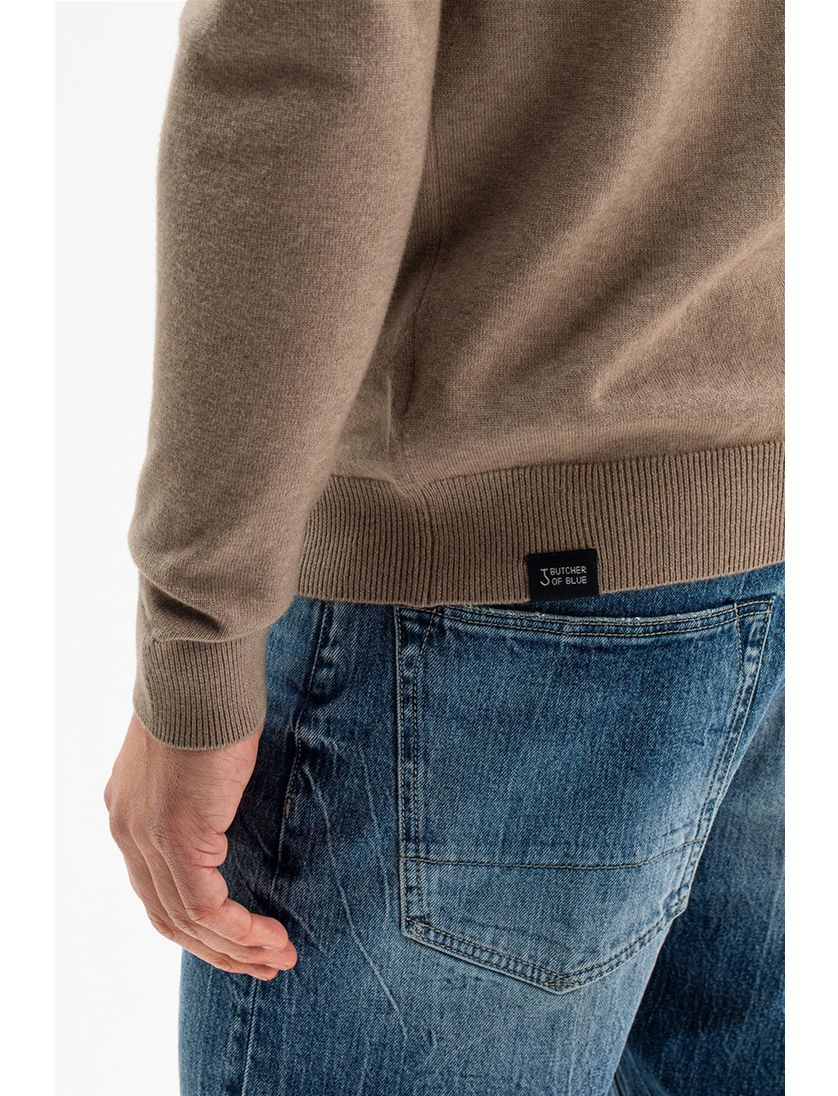 Butcher of Blue trui bruin opstaande rits wol halfzip