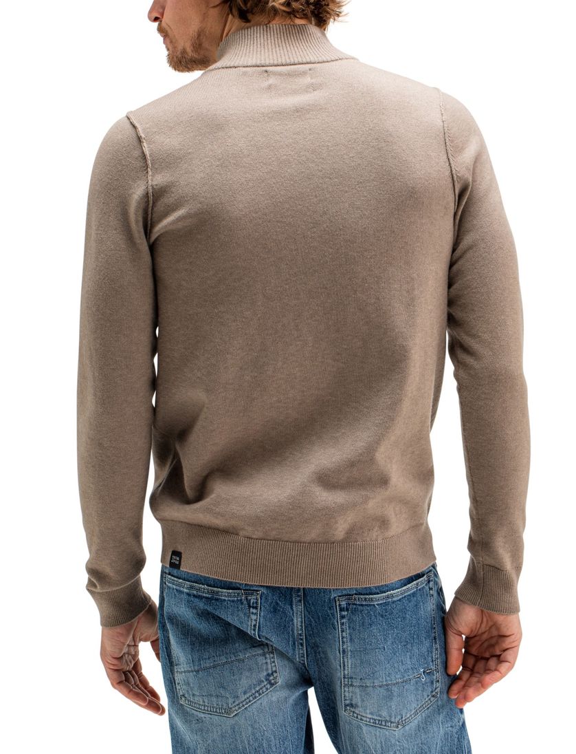 Butcher of Blue trui bruin opstaande rits wol halfzip