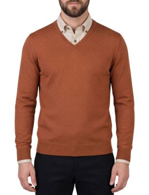 Born With Appetite Born With Appetite trui v-hals oranje effen merinowol normale fit