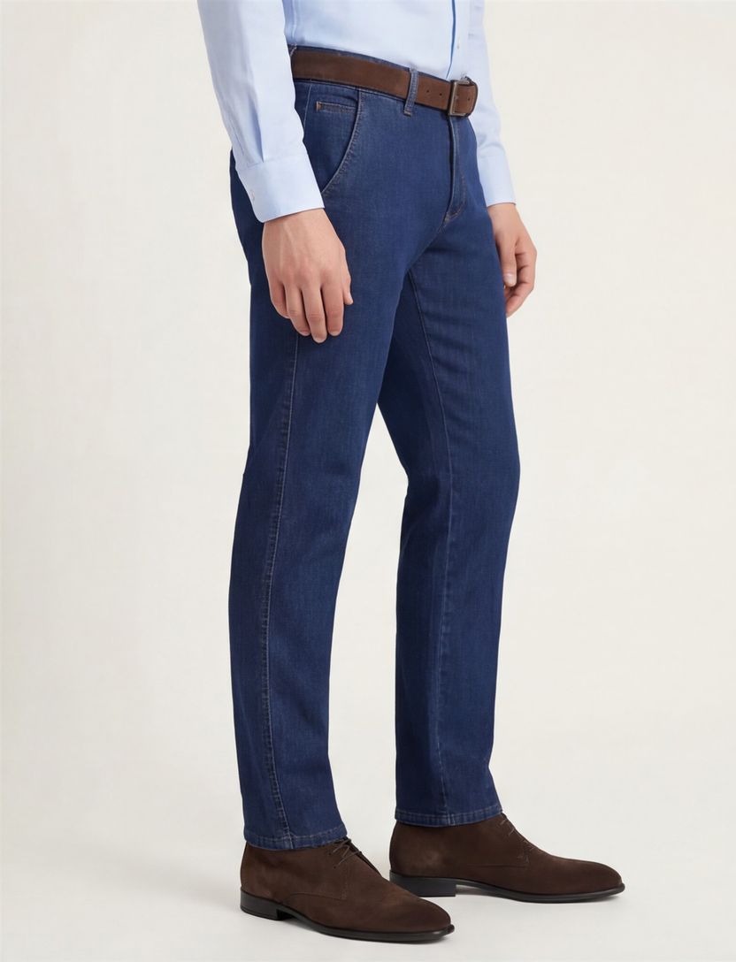 katoenen Eurex broek Jim effen blauw normale fit