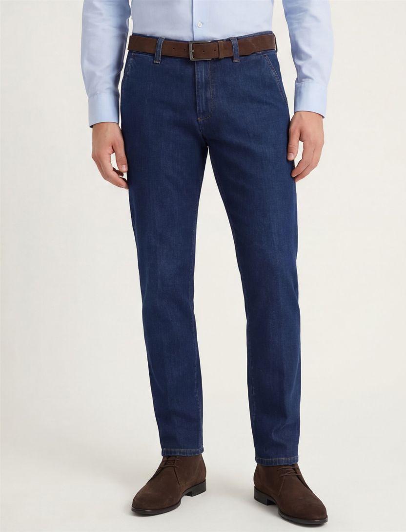 katoenen Eurex broek Jim effen blauw normale fit