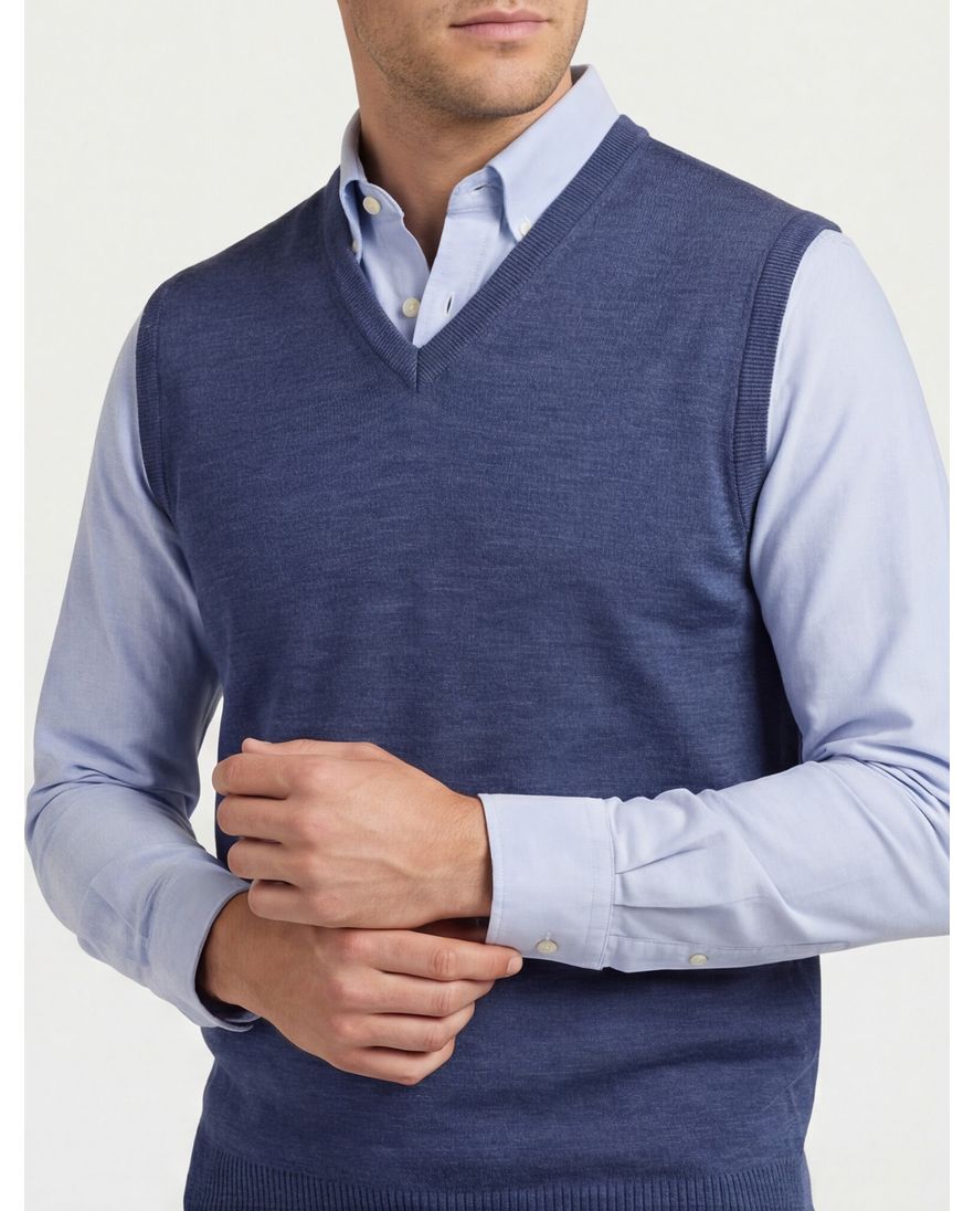 Maerz wollen slipover donkerblauw v-hals