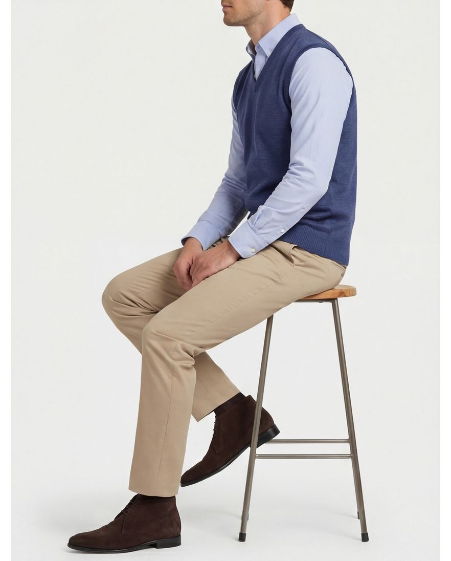 Maerz wollen slipover donkerblauw v-hals