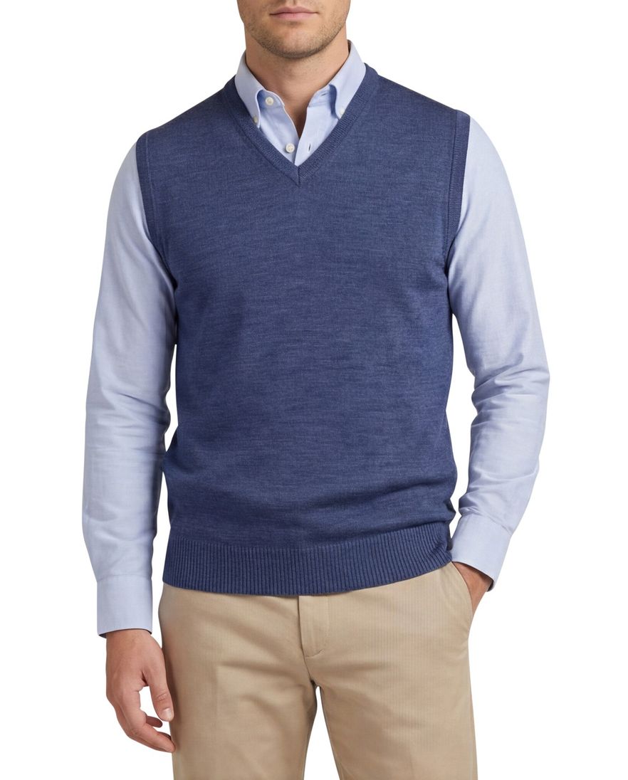 Maerz wollen slipover donkerblauw v-hals