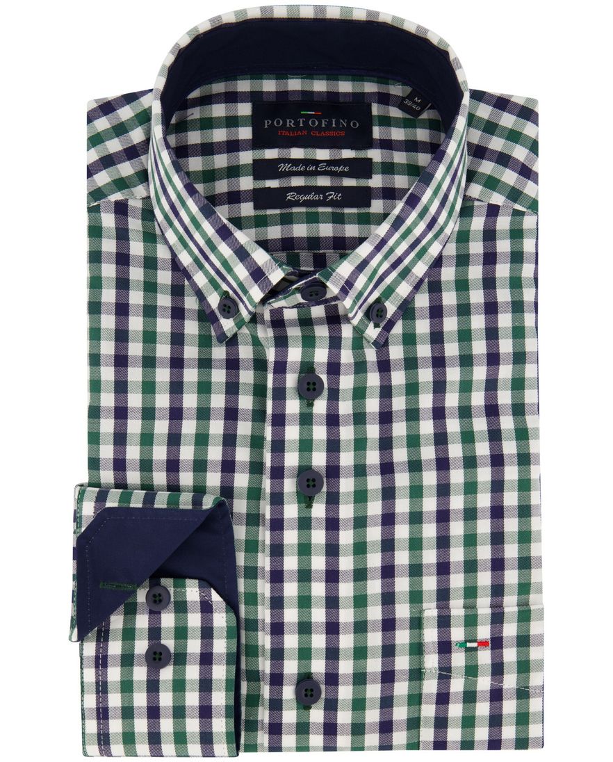 Katoenen Portofino overhemd regular fit blauw geruit