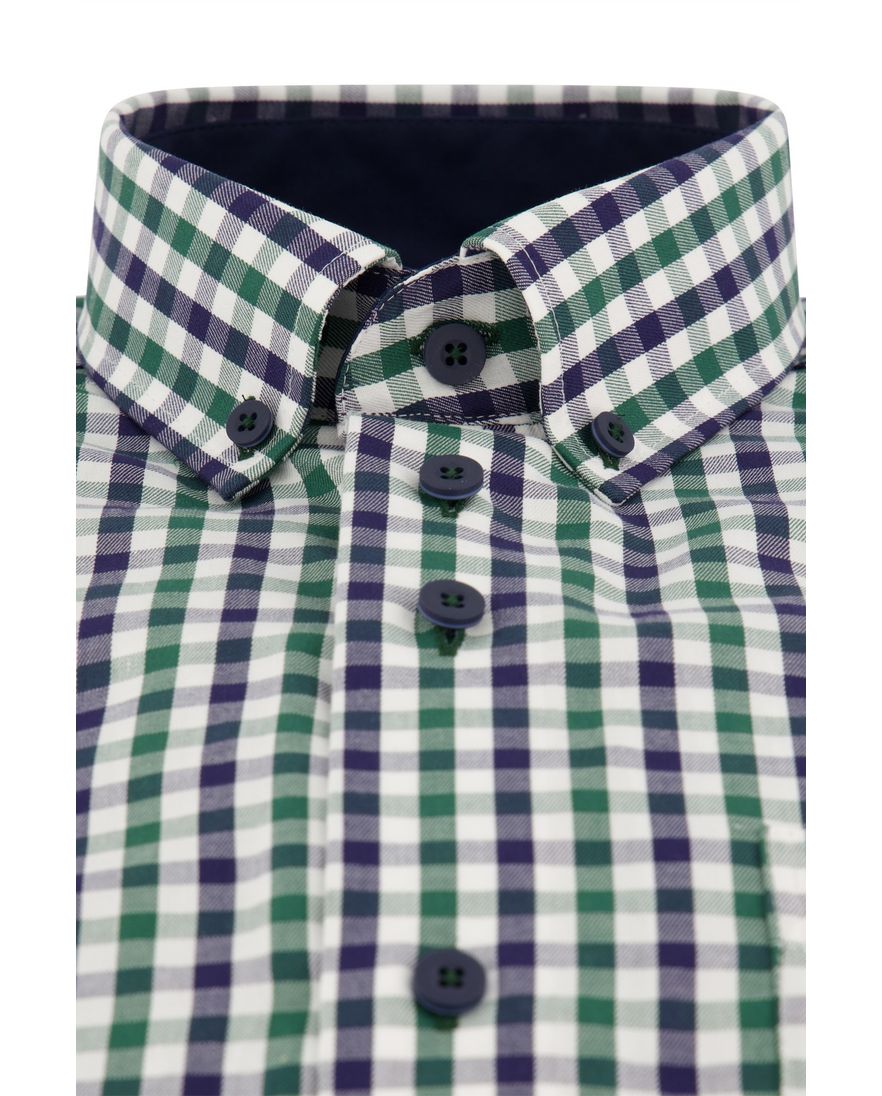 Katoenen Portofino overhemd regular fit blauw geruit