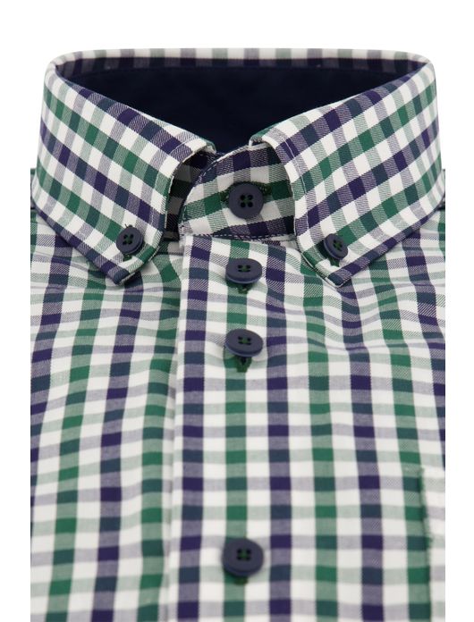 Portofino Overhemd blauw groen geruit regular fit