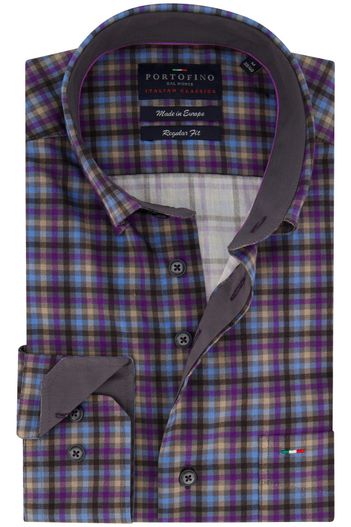Portofino Portofino Overhemd paars geruit regular fit