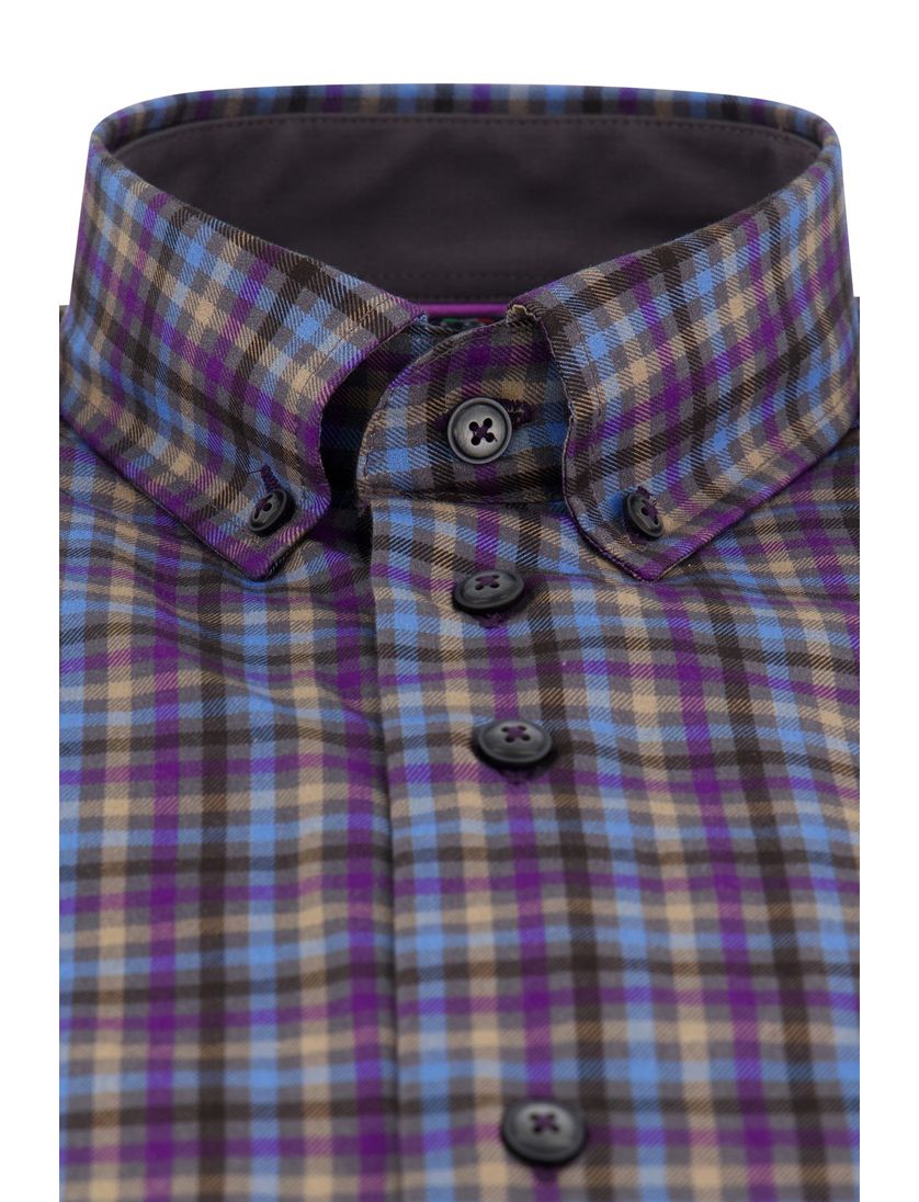 Portofino overhemd geruit regular fit paars katoen