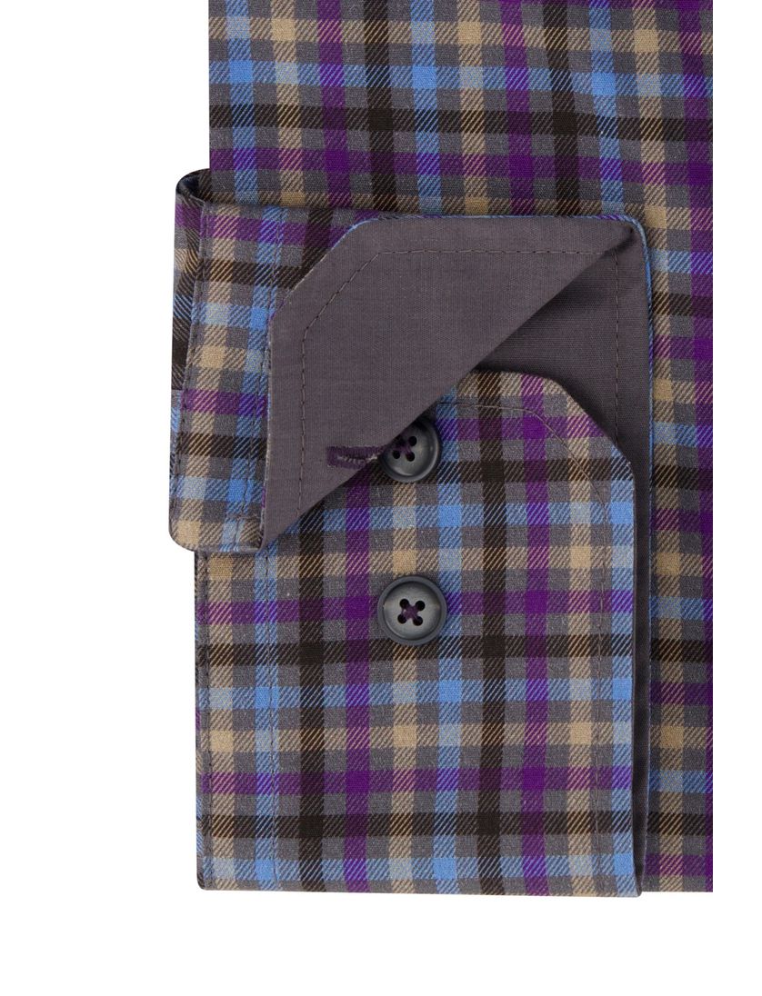 Portofino overhemd geruit regular fit paars katoen