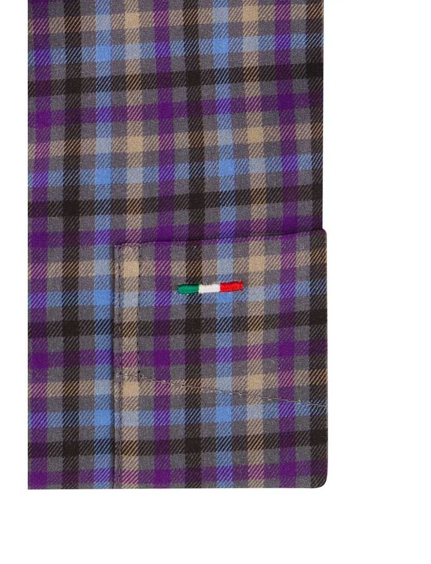 Portofino overhemd geruit regular fit paars katoen