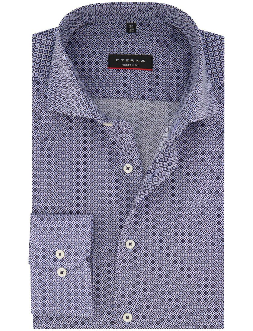 Eterna overhemd blauw geprint katoen Modern Fit