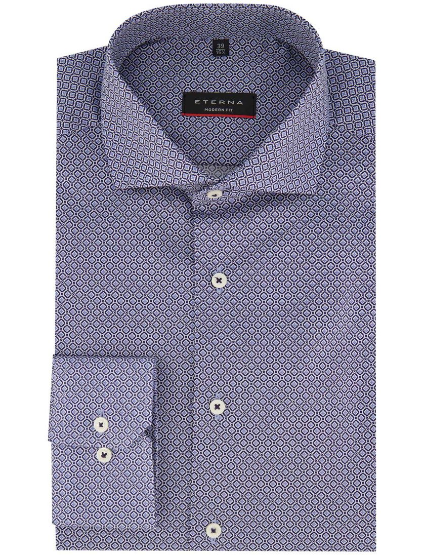 Eterna overhemd blauw geprint katoen Modern Fit