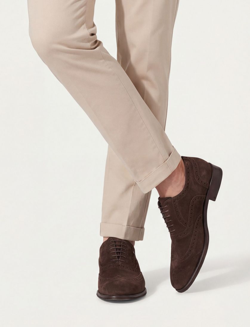 Floris van Bommel lage veterschoenen bruin effen leer en suede