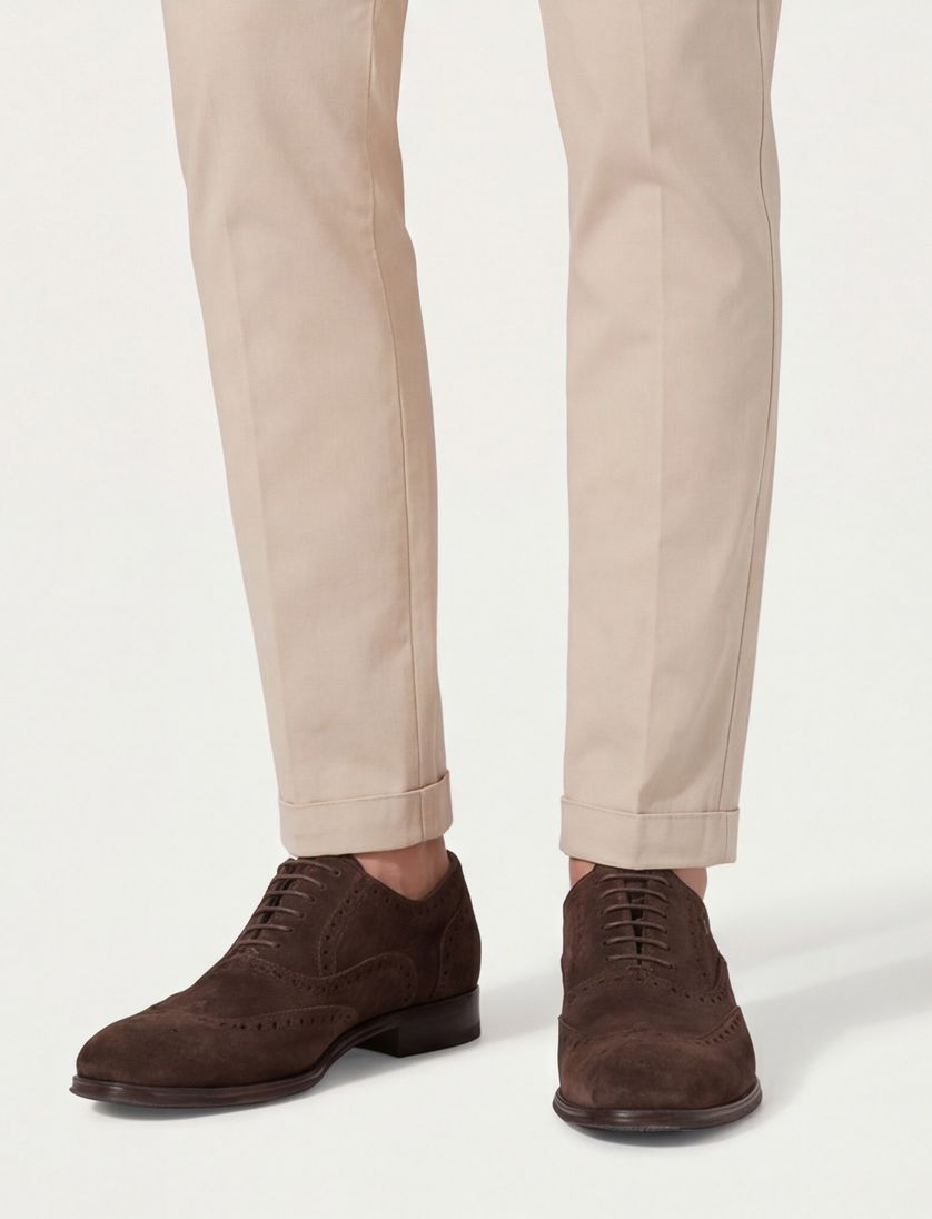 Floris van Bommel lage veterschoenen bruin effen leer en suede