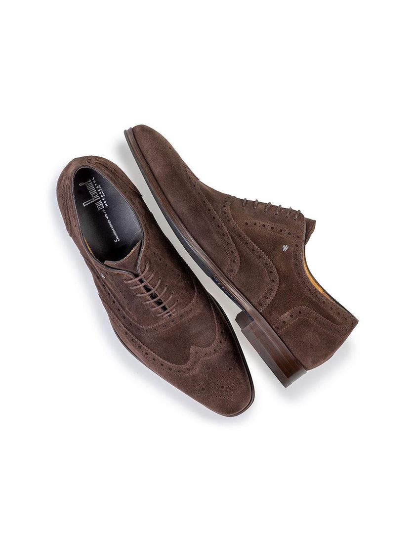 Floris van Bommel lage veterschoenen bruin effen leer en suede