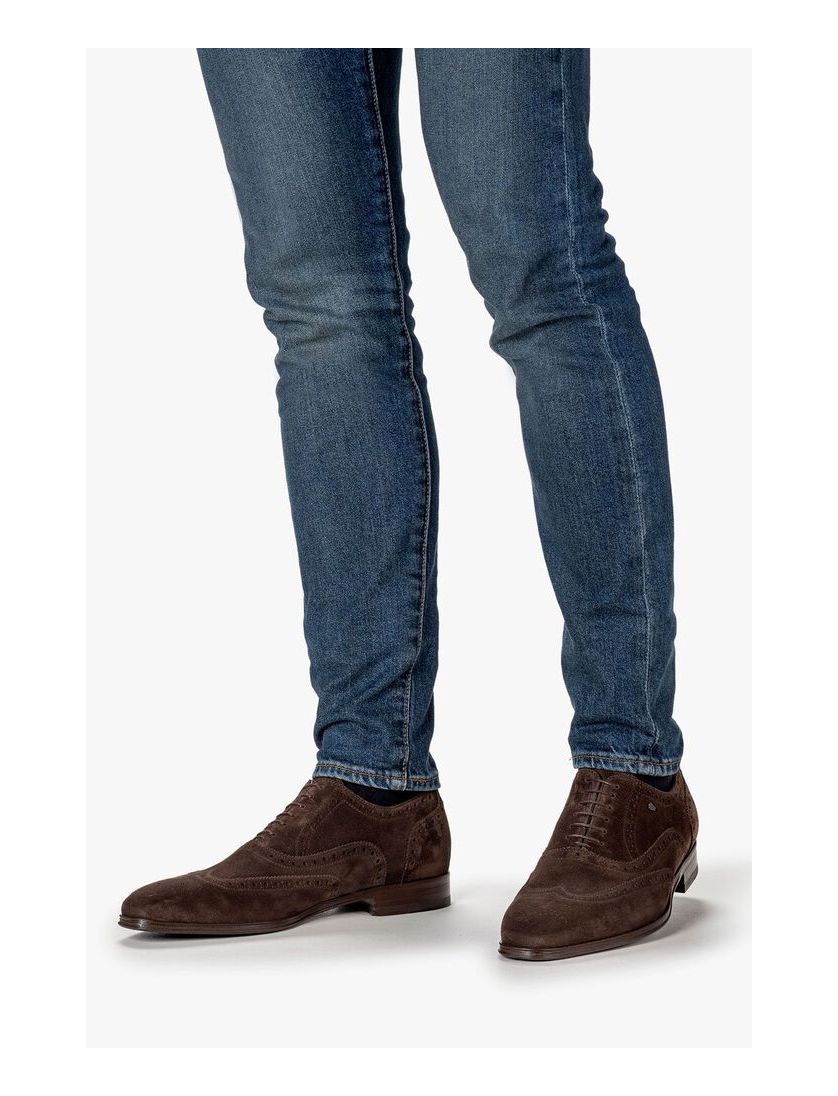 Floris van Bommel lage veterschoenen bruin effen leer en suede