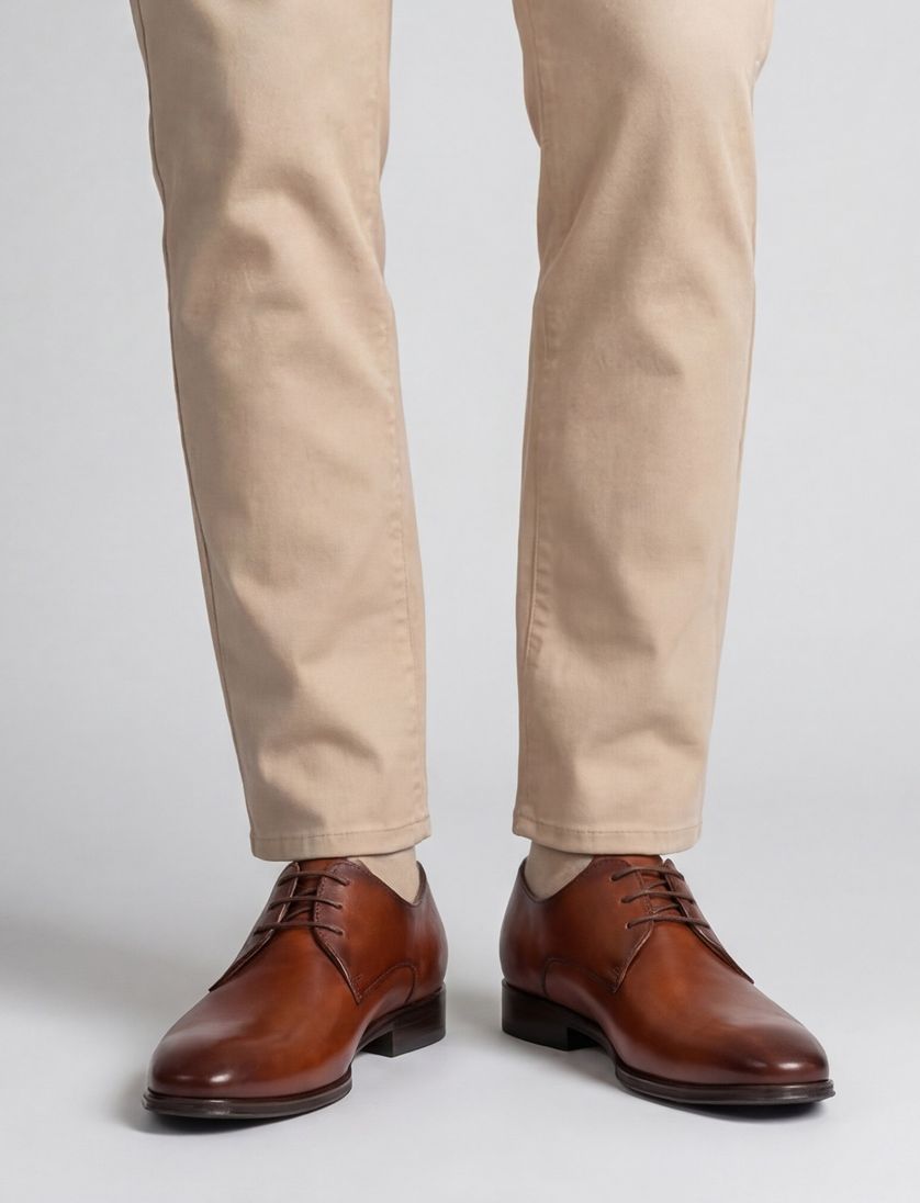 Floris van Bommel nette zakelijke veterschoenen bruin effen leer