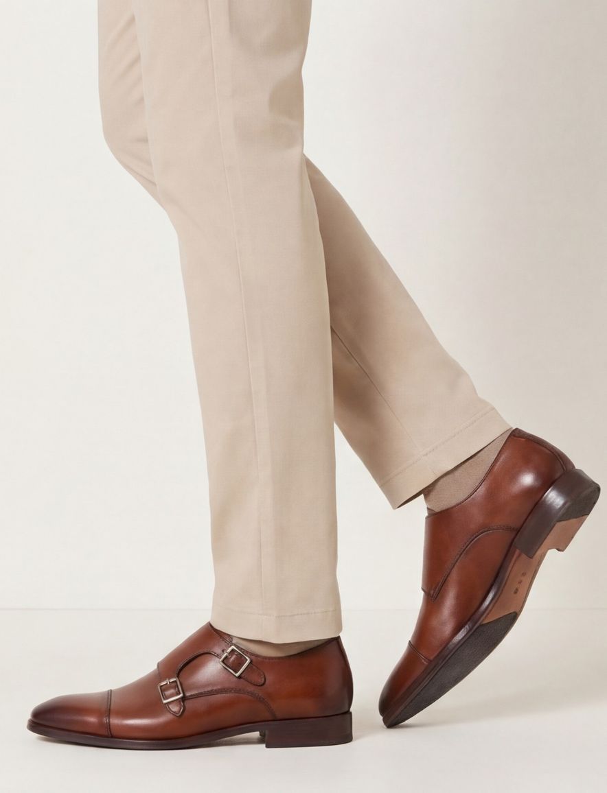 Floris van Bommel nette schoenen kaneel bruin effen leer met gesp