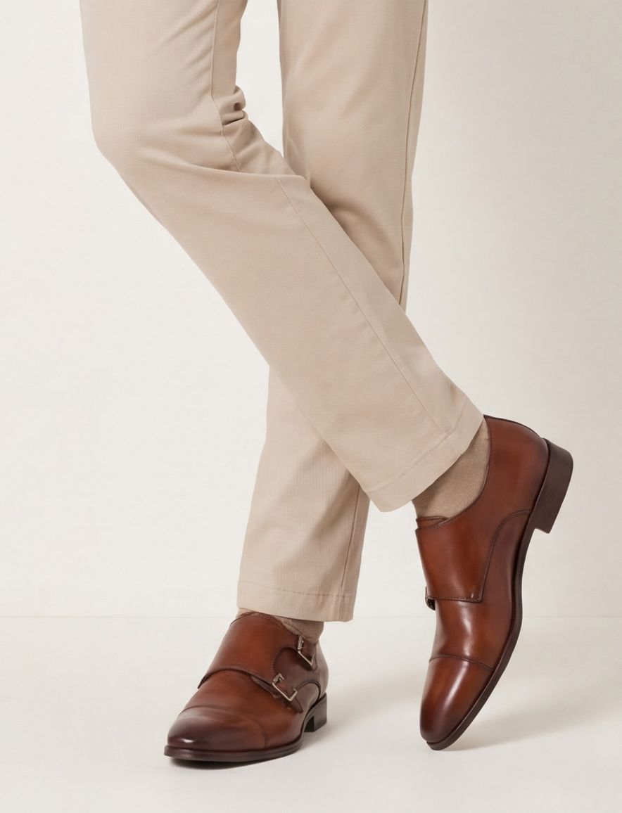 Floris van Bommel nette schoenen kaneel bruin effen leer met gesp