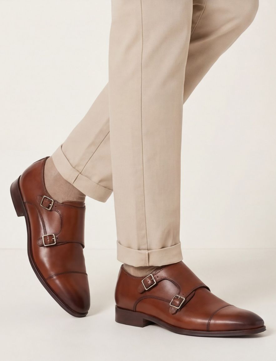 Floris van Bommel nette schoenen kaneel bruin effen leer met gesp