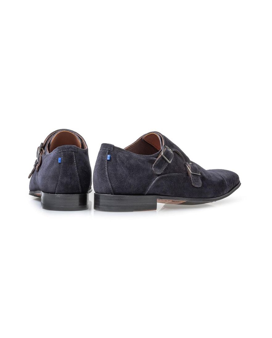 Floris van Bommel nette schoenen donkerblauw effen leer suede met gesp