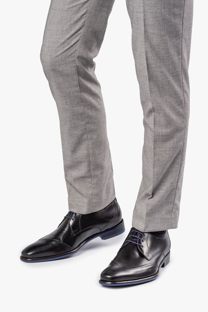Floris van Bommel nette veterschoenen zwart met blauw detail