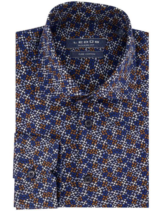 Ledub overhemd blauw geprint 100% katoen