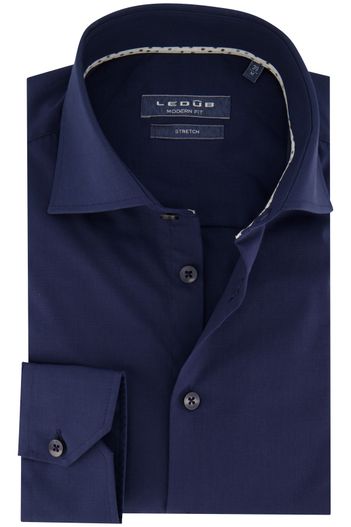 Ledub Ledub overhemd Modern Fit navy katoen stretch