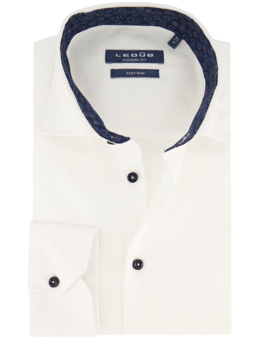 Ledub easy iron overhemd Modern Fit wit katoen