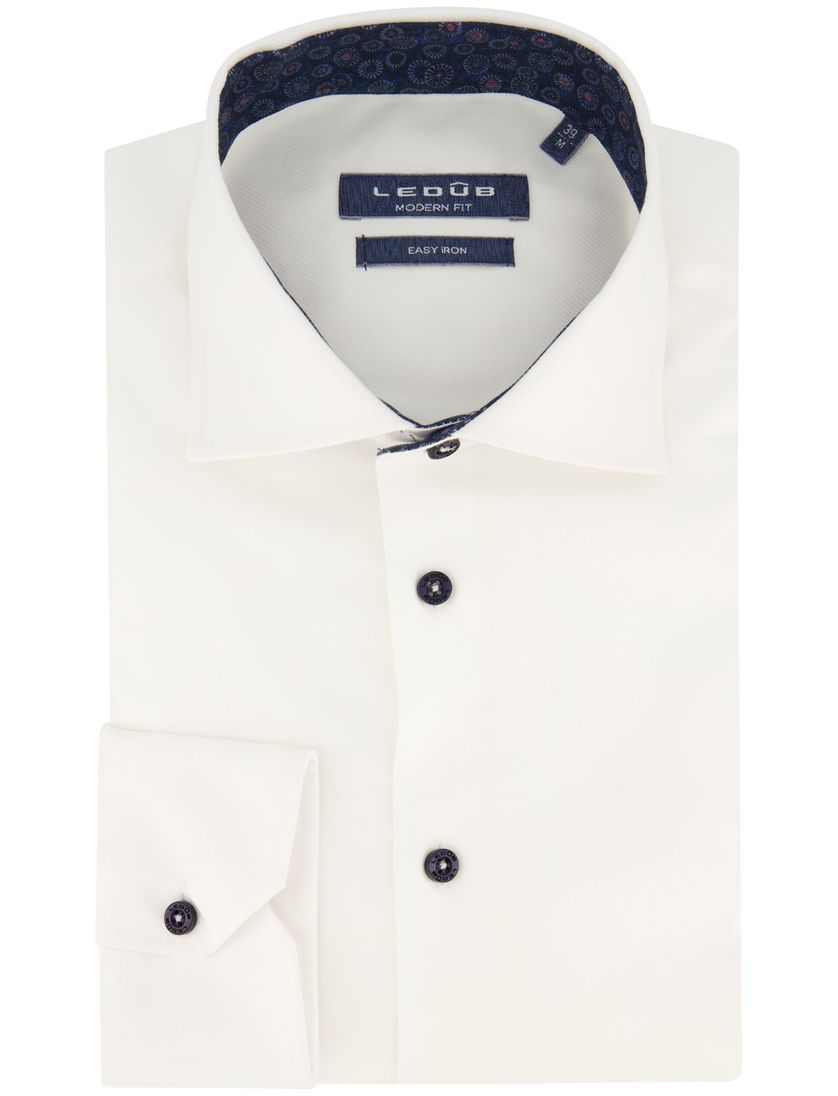 Ledub easy iron overhemd Modern Fit wit katoen