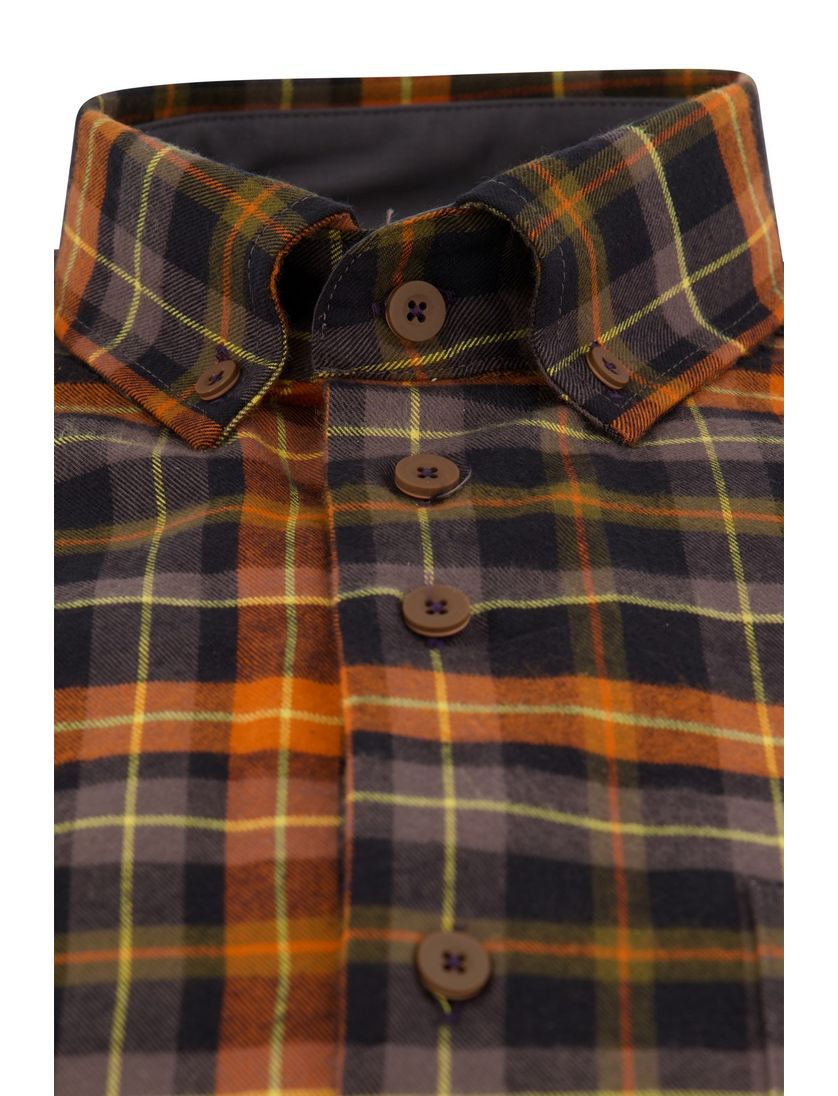 Portofino overhemd oranje geel bruin geruit regular fit