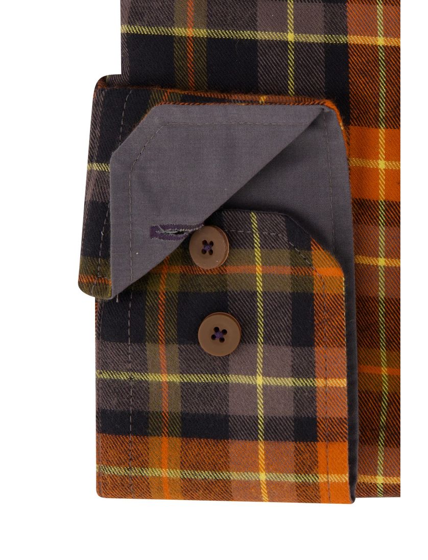 Portofino overhemd oranje geel bruin geruit regular fit