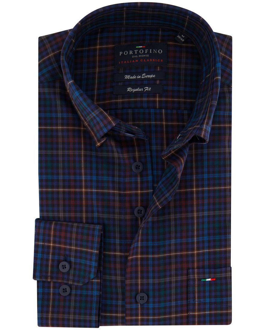 Portofino overhemd paars multicolor geruit regular fit