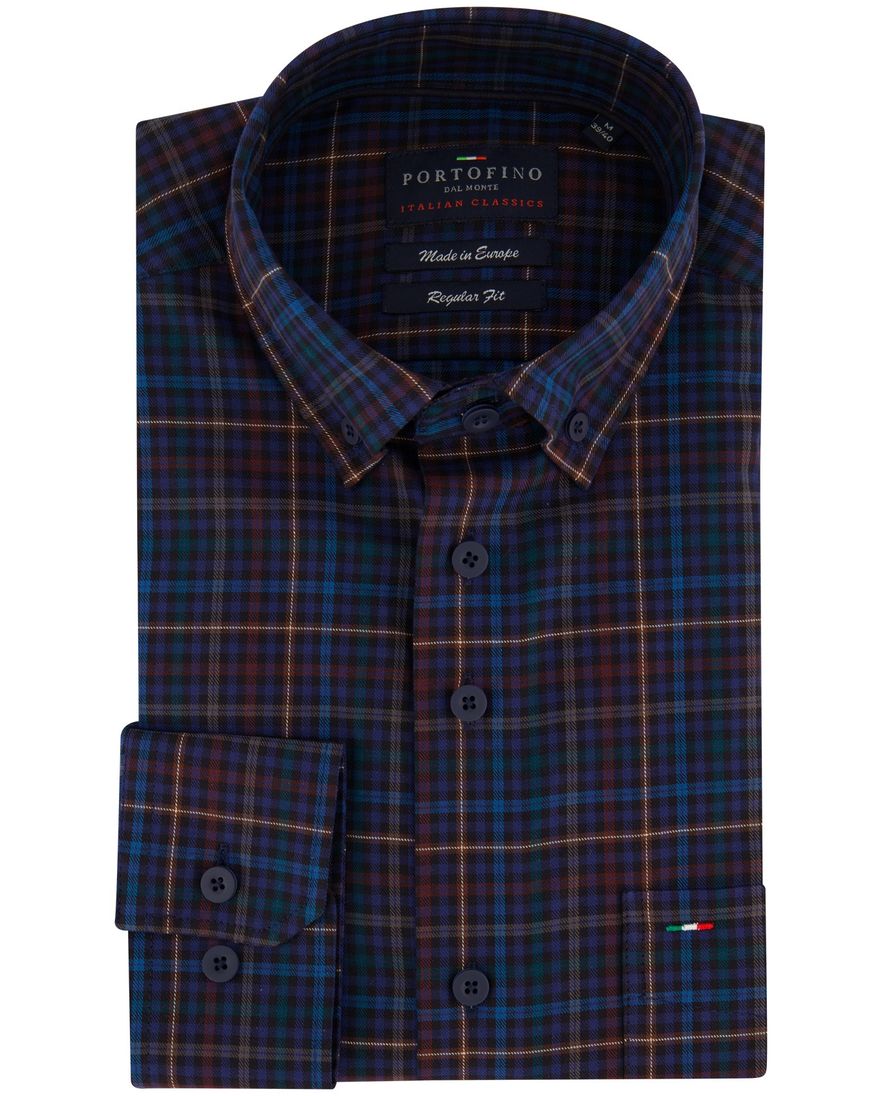 Portofino overhemd paars multicolor geruit regular fit