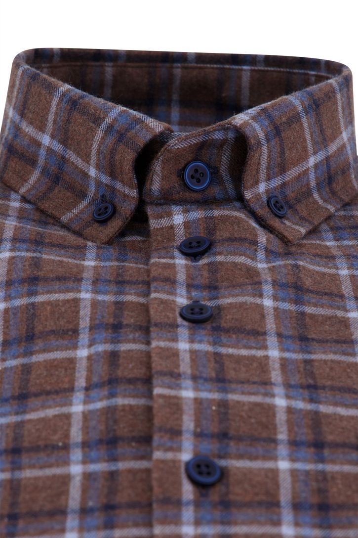 Portofino overhemd bruin blauw geruit regular fit