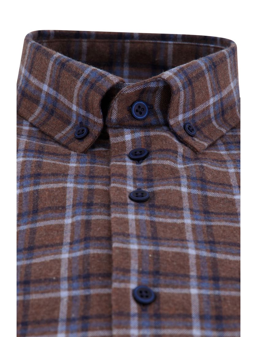 Portofino overhemd bruin blauw geruit regular fit