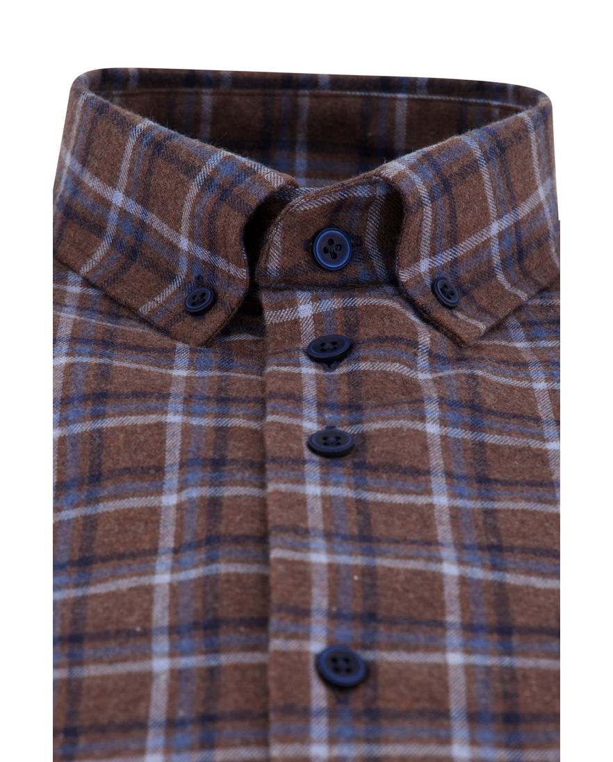 Portofino overhemd bruin blauw geruit regular fit