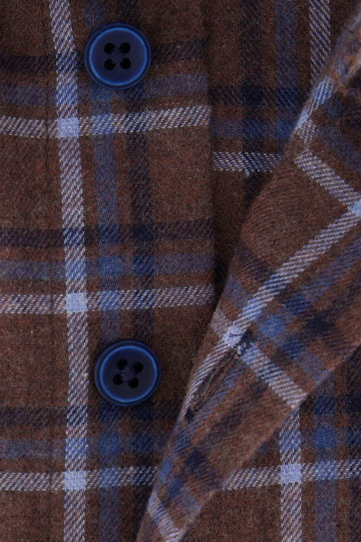 Portofino overhemd bruin blauw geruit regular fit