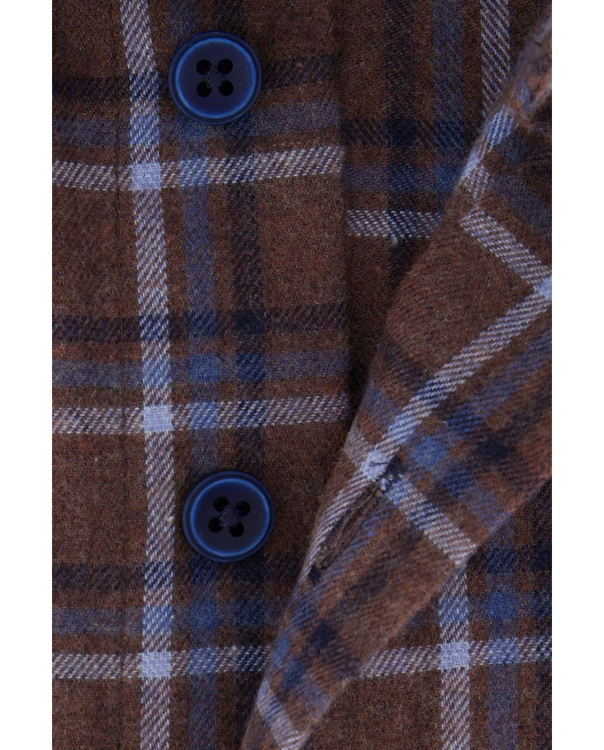 Portofino overhemd bruin blauw geruit regular fit