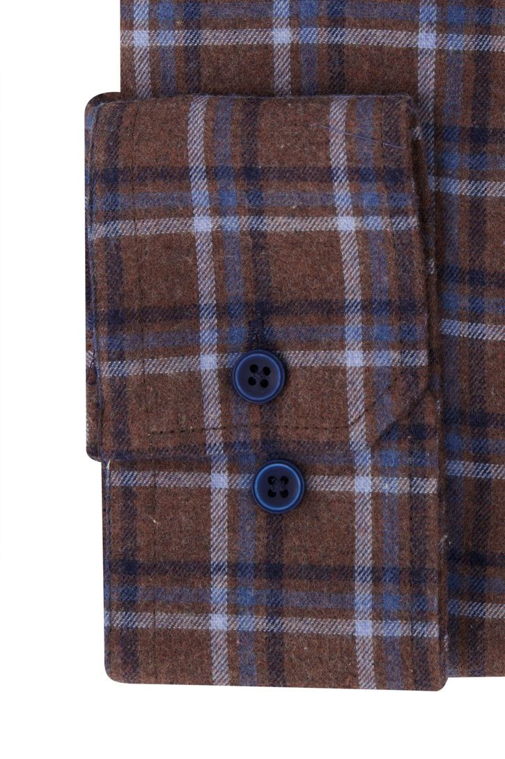 Portofino overhemd bruin blauw geruit regular fit