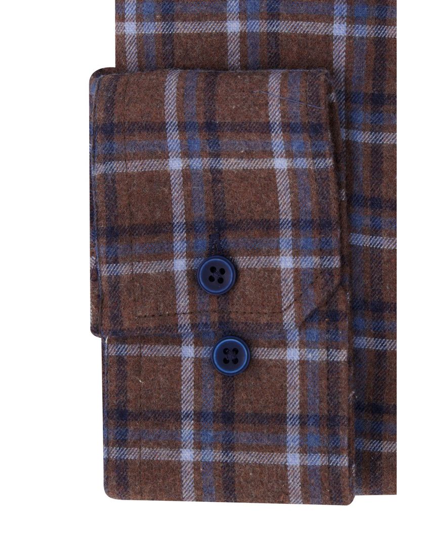 Portofino overhemd bruin blauw geruit regular fit