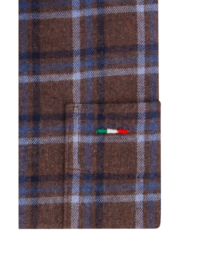Portofino overhemd bruin blauw geruit regular fit